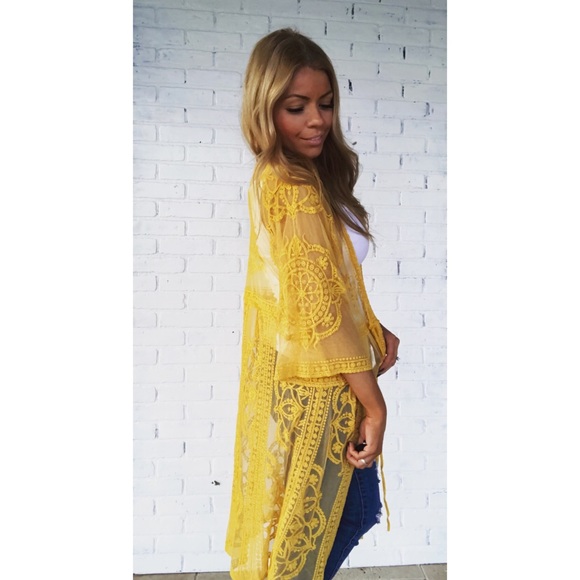 Boho Lace Kimono Cardigan Yellow Spring 
